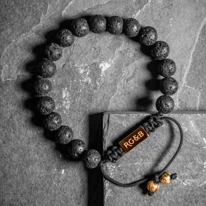 Lava Stone Bead Bracelet - 24kt Gold