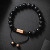 8mm Black Stone Bead Bracelet with premium waxed cord and string for a custom fit