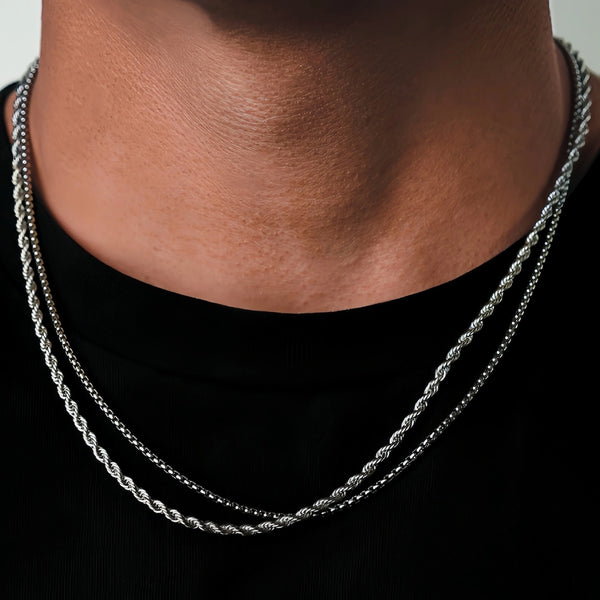 Silver Rope Chain and Silver Box Chain. The ultimate necklace set for men