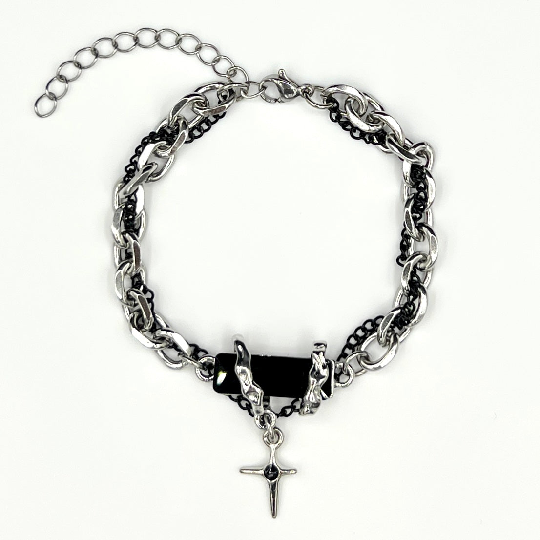 Black Onyx & Silver Chain Bracelet