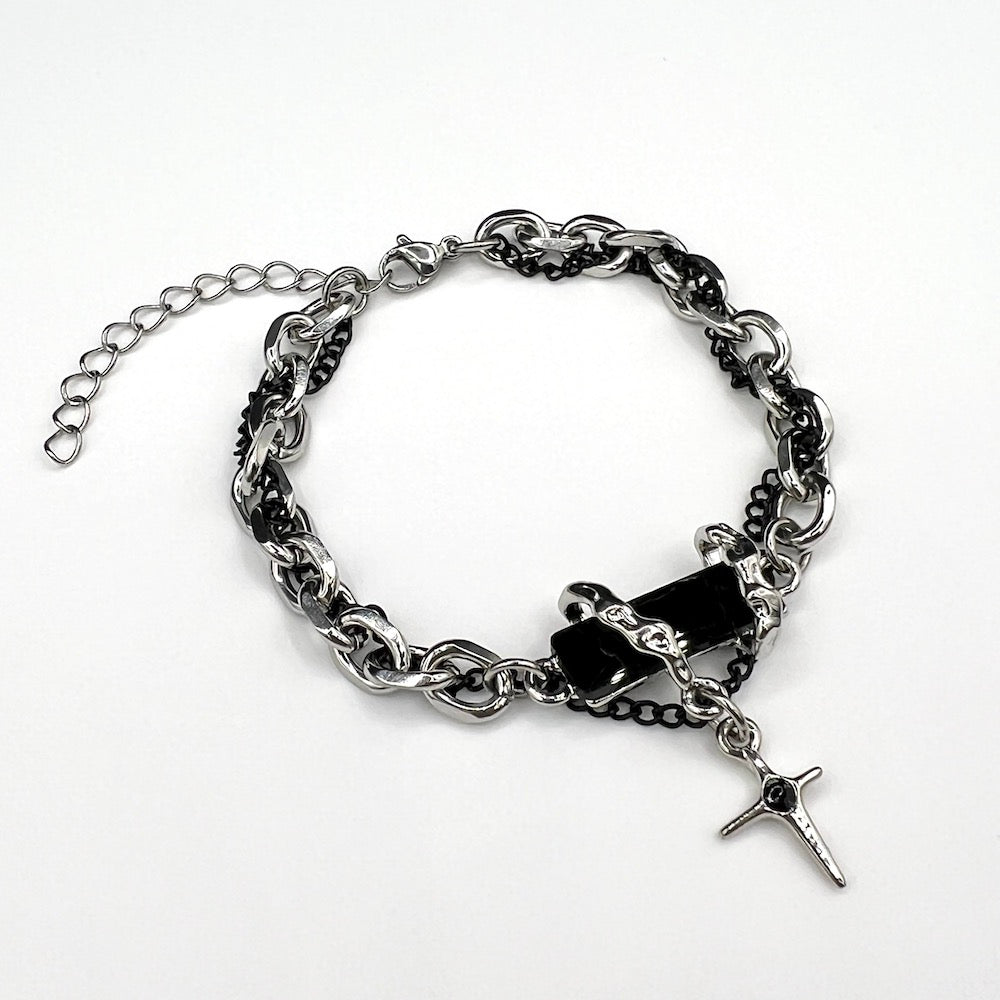 Black Onyx & Silver Chain Bracelet