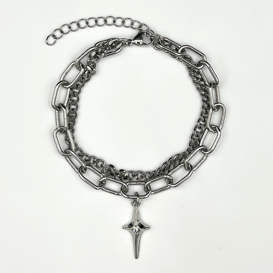 Silver Chain & Crystal Pendant Bracelet