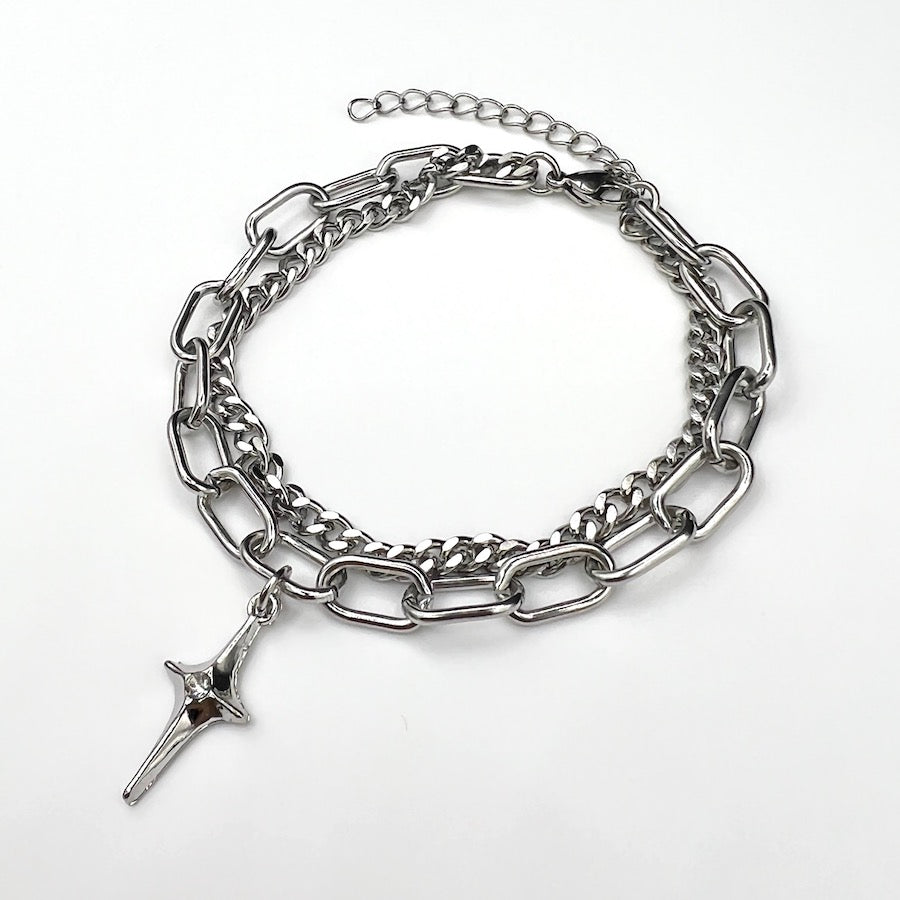 Silver Chain & Crystal Pendant Bracelet