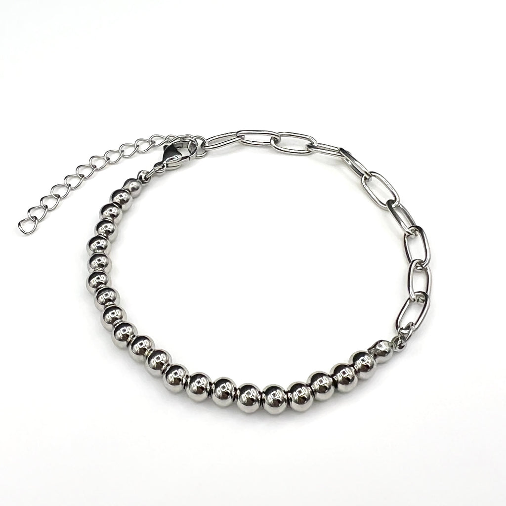 Our Fusion Link Chain Bracelet in Silver for men features polished beads and bold chain links.