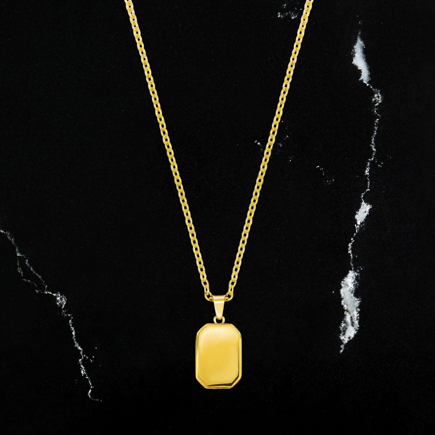 Minimal Tag Pendant Necklace in Gold. Rose gold and black