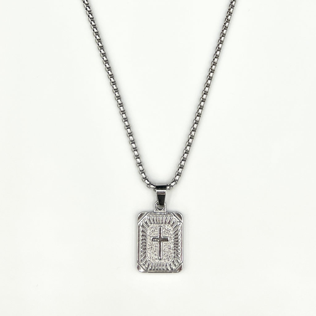 Rectangle Cross Pendant Necklace in Silver