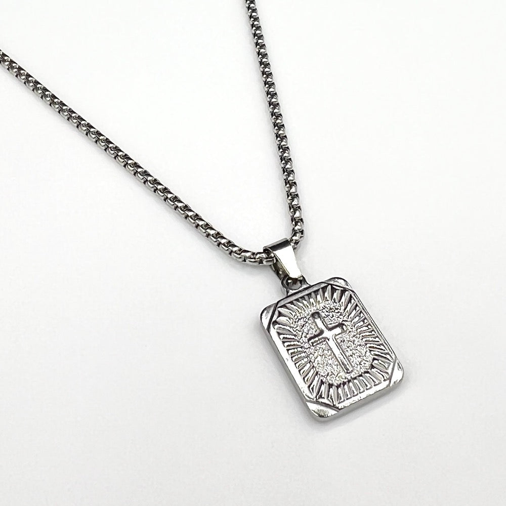 Rectangle Cross Pendant Necklace in Silver