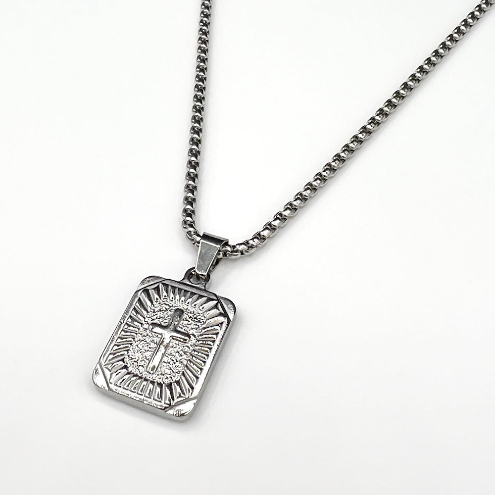 Rectangle Cross Pendant Necklace in Silver