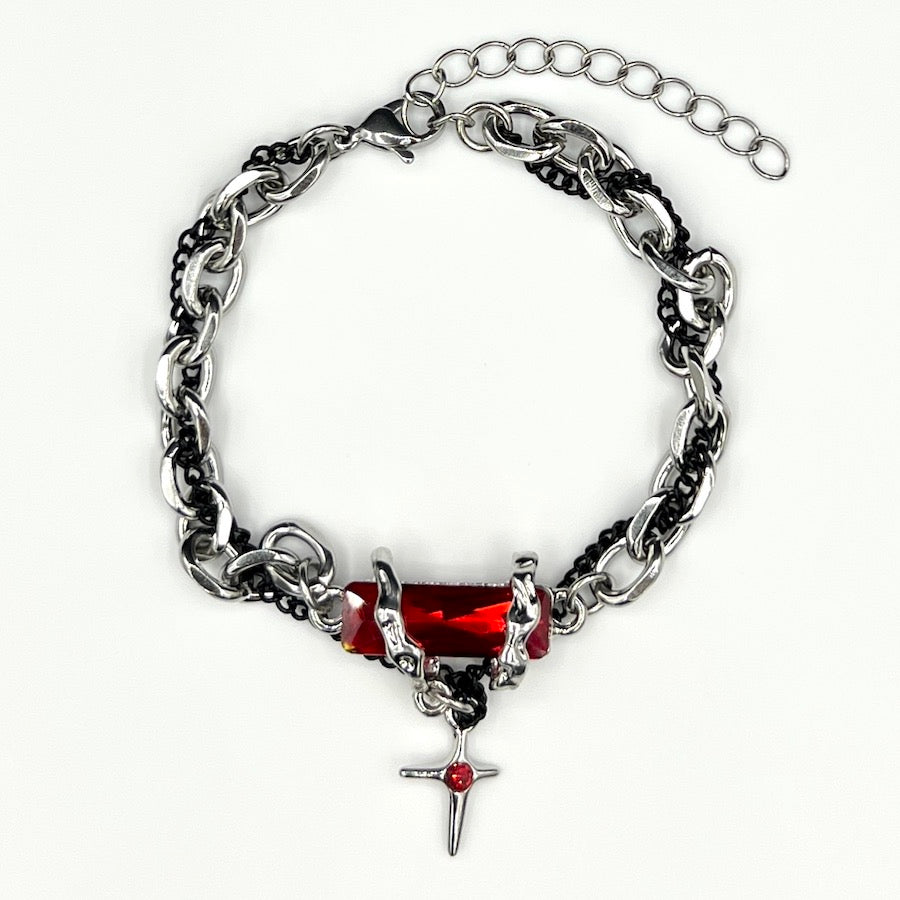 Red crystal and chain bracelet for men.