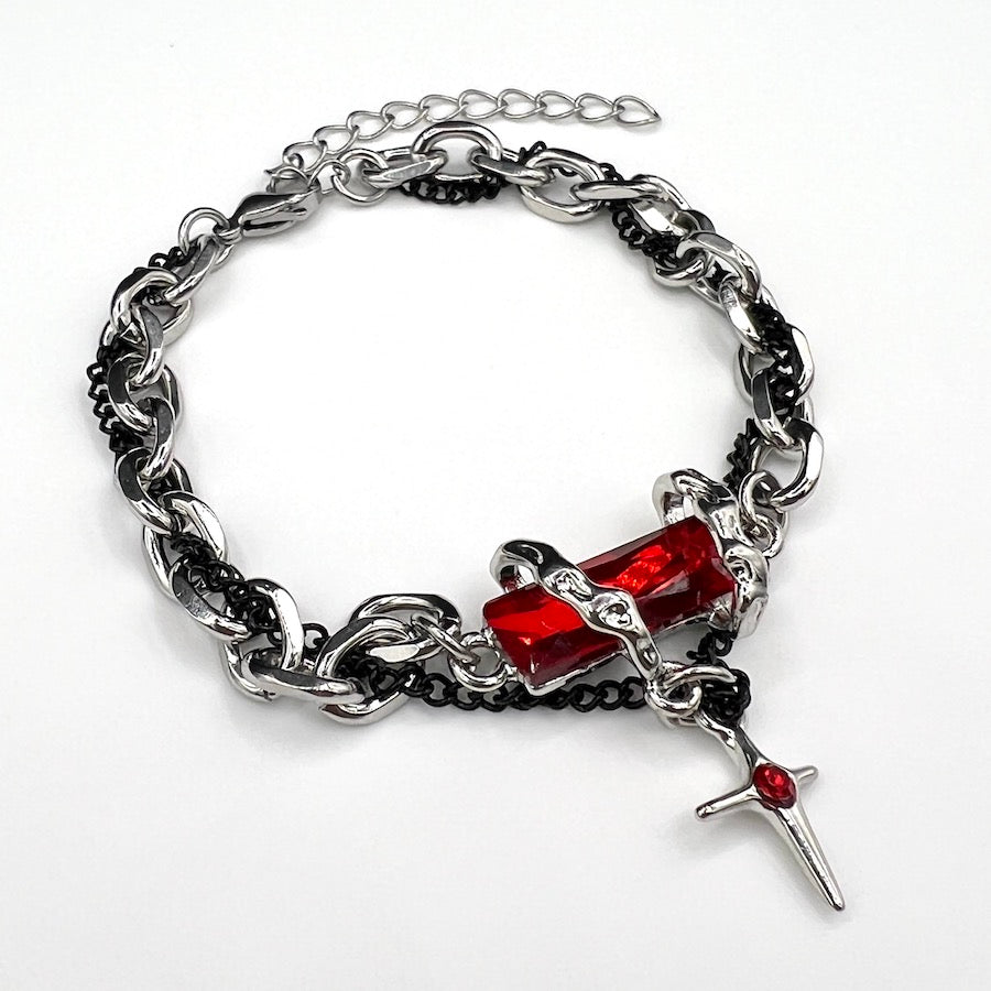 Red crystal and chain bracelet for men.