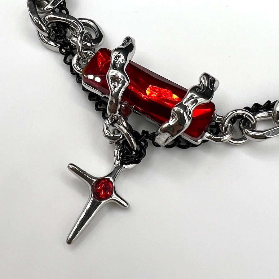 Red crystal and chain bracelet for men.