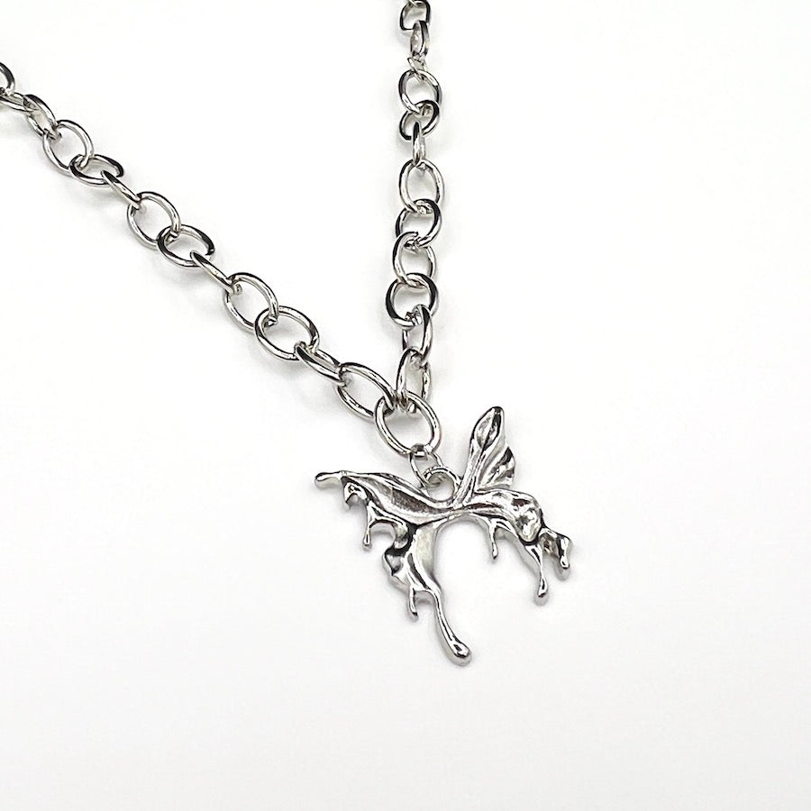 Silver butterfly pendant necklace for men.