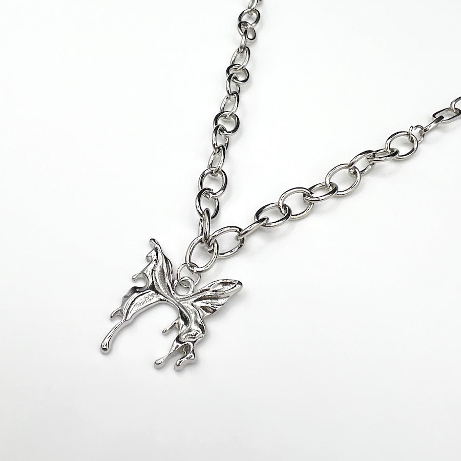 Silver butterfly pendant necklace for men.