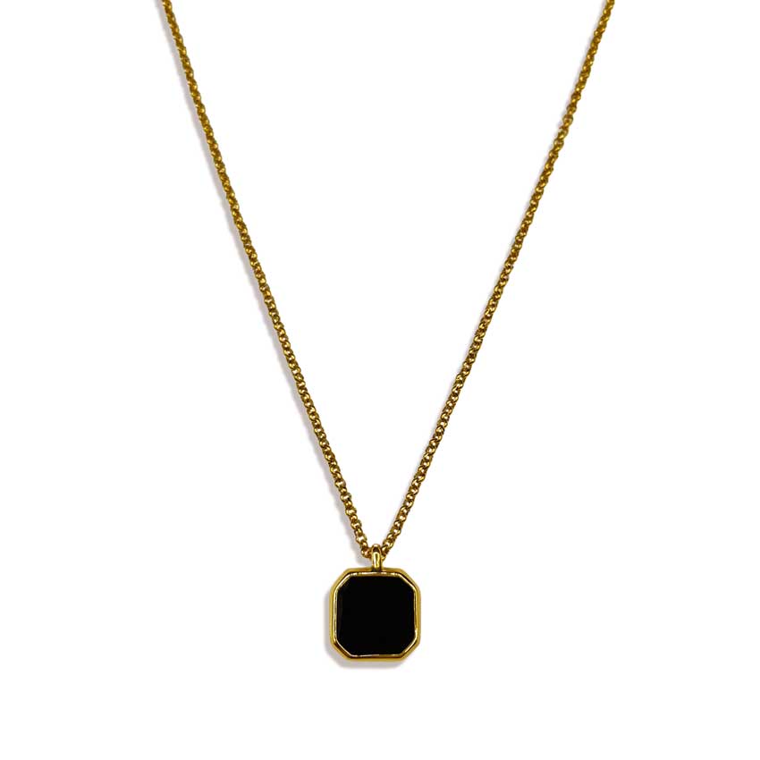 Our Square Pendant Necklace in Gold &amp; Black has been crafted with our premium square pendant and signature rolo chain.