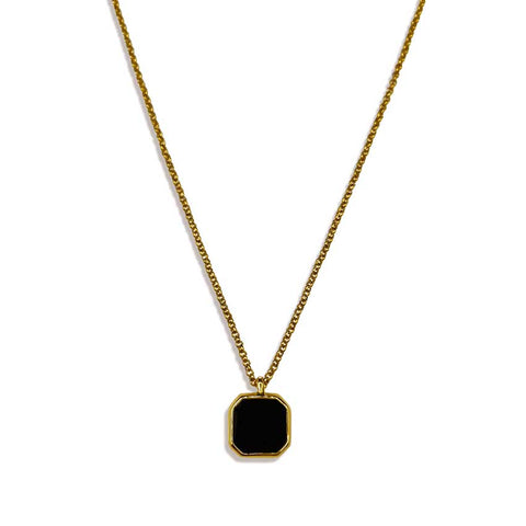 Our Square Pendant Necklace in Gold & Black has been crafted with our premium square pendant and signature rolo chain.