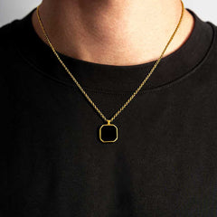 Our Square Pendant Necklace in Gold & Black has been crafted with our premium square pendant and signature rolo chain.