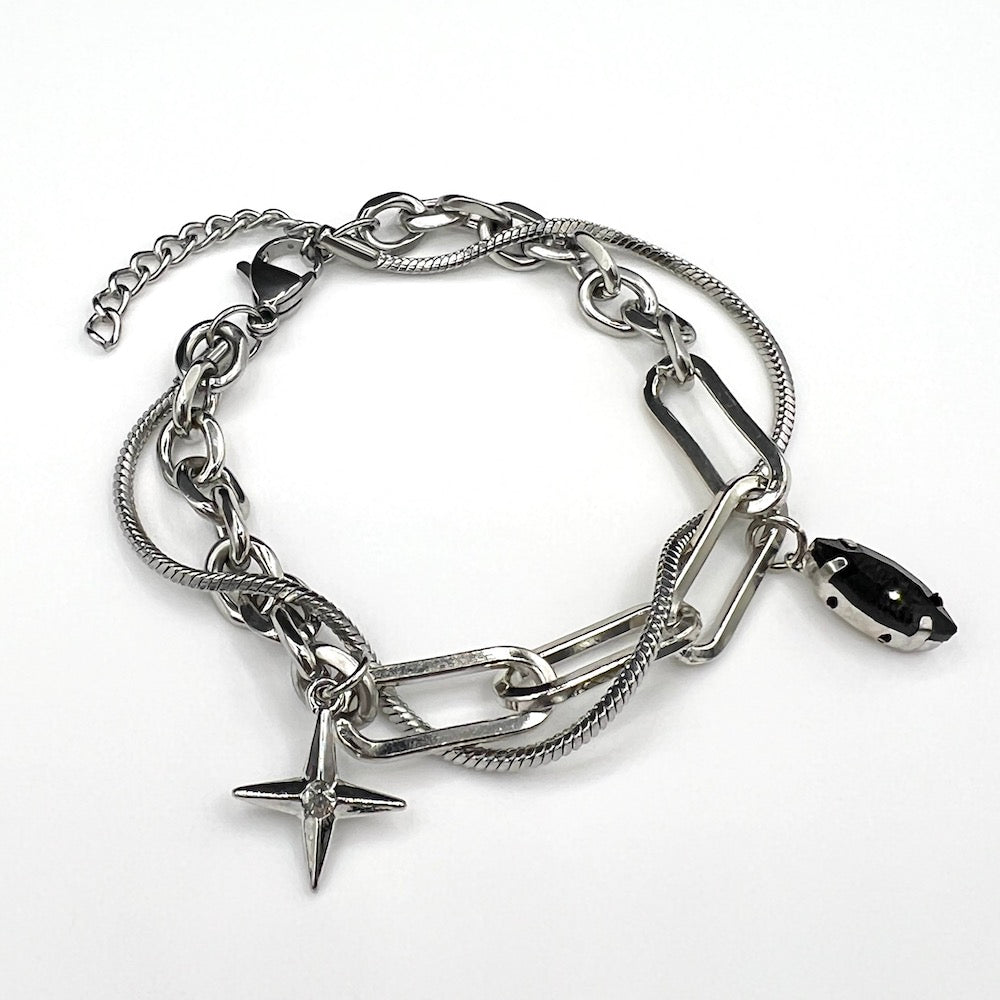 Star & Onyx Chain Bracelet in Silver