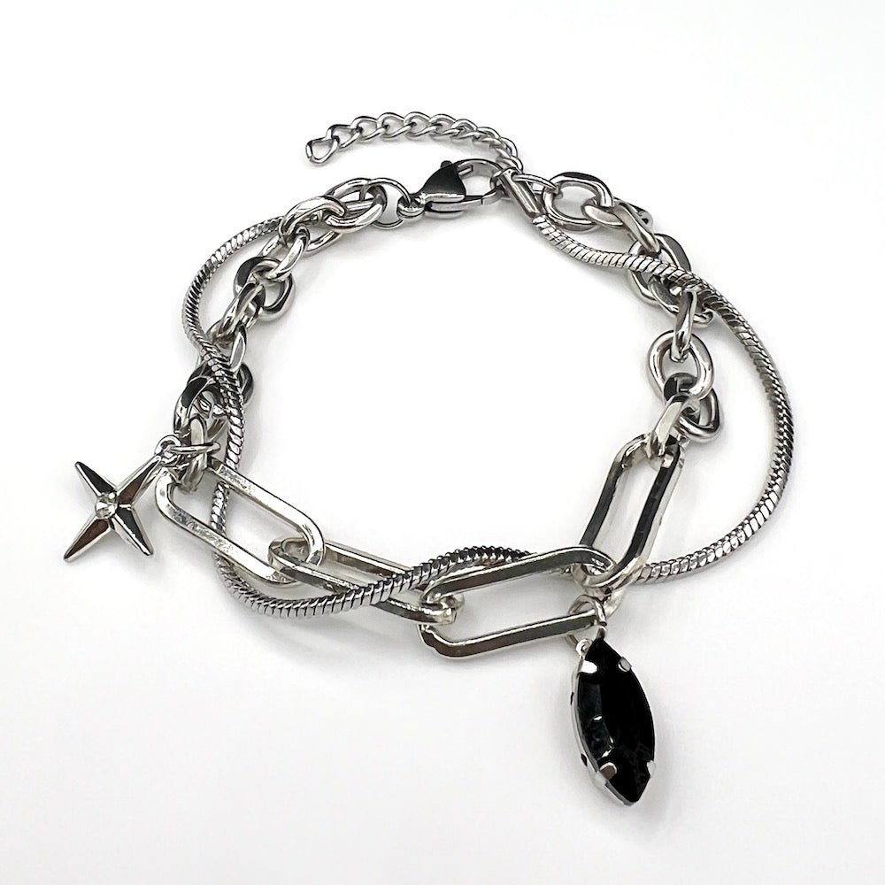 Star & Onyx Chain Bracelet in Silver