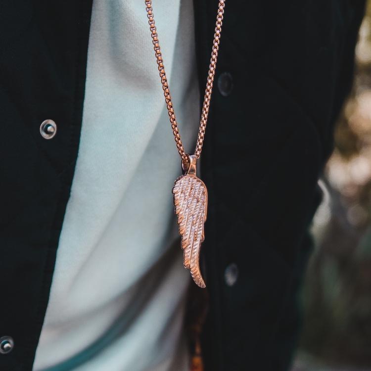 Angel Wing Necklace - Our Angel Wing Necklace features our Signature Rose Gold Wing Pendant and Box Chain. The Perfect statement piece for any wardrobe.