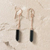 Black Onyx Earrings - Fine wire hook and chain earring featuring a natural and uniquely cut Black Onyx stone raw pendant. Finely handcrafted brass, plated with the finest 18K rose gold, and gold plating.