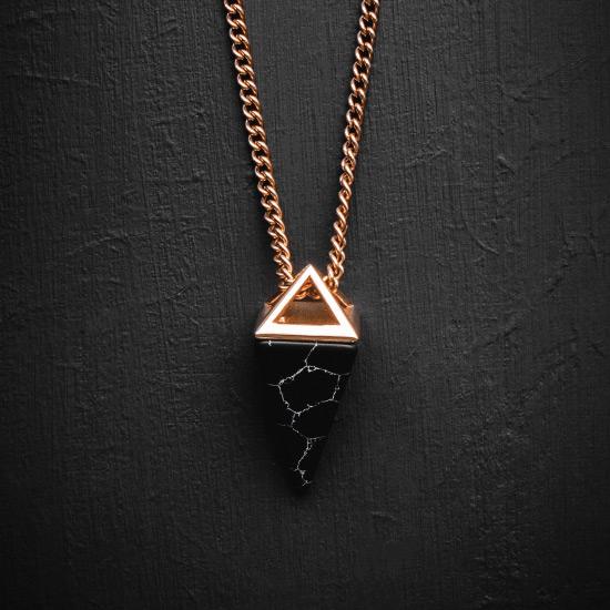 Gemstone Necklace - This Gemstone Necklace has been Crafted Using a Black Gemstone featuring a Polished Rose Gold Finish and Rose Gold Chain.