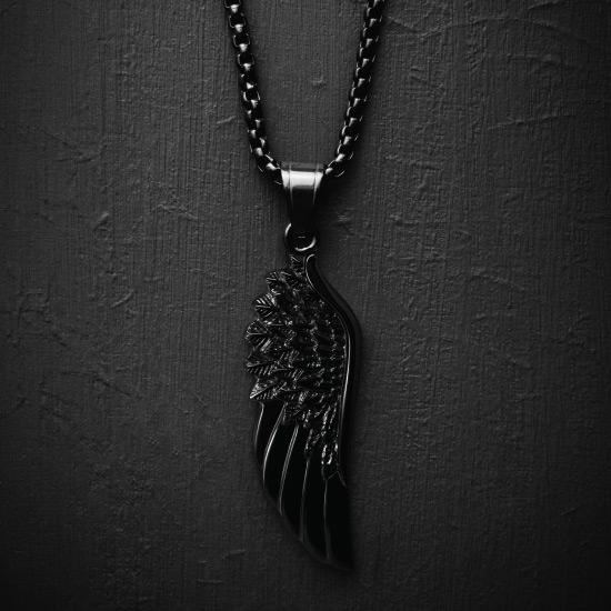 Black Wing Necklace - Our Black Wing Necklace features our Signature All Black Wing Pendant and a Black Box Chain. The Perfect statement piece for any wardrobe.