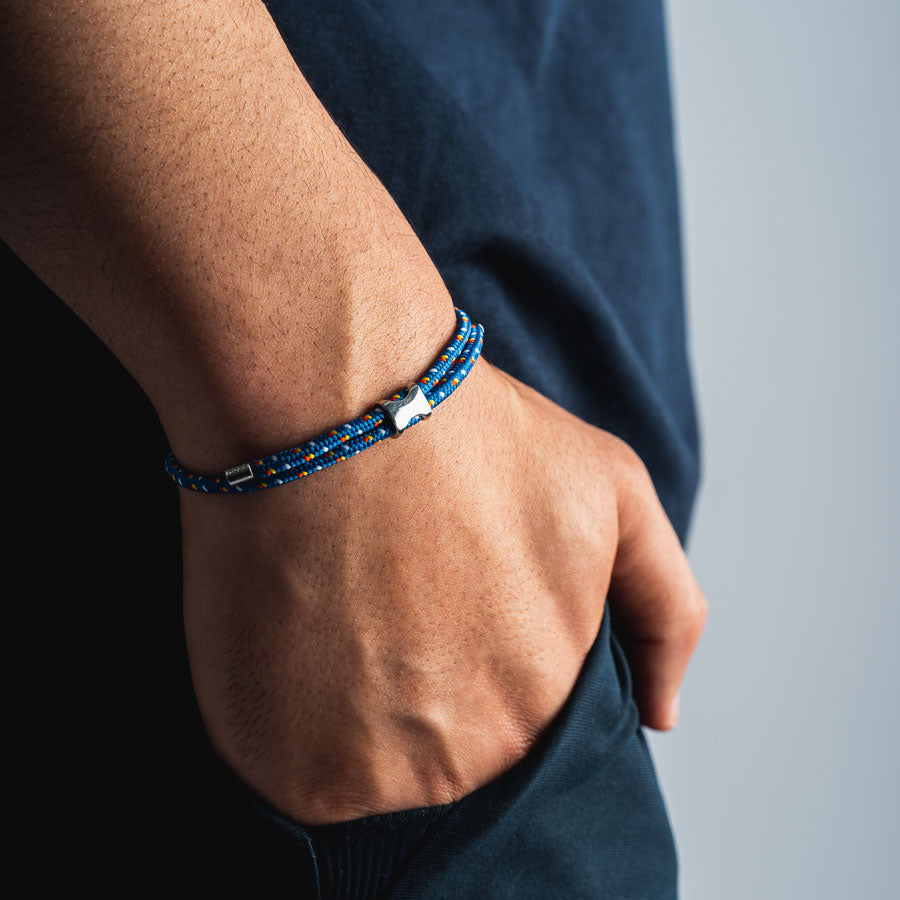 Cobalt Blue Cord String Toggle Bracelet for Men (Silver)