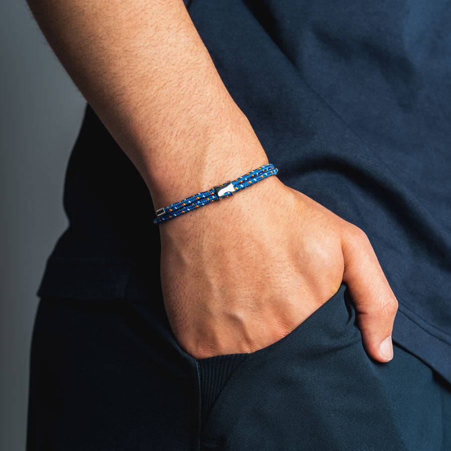 Our Blue & Silver Nylon Bracelet has been crafted using the finest braided maritime grade nylon rope.