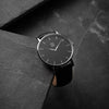 Silver & Black Minimal Watch - Explore our Classic Minimal Watch in Silver & Black. Featuring a Polished Silver Case, Hands & Hour Markers, a Black Dial and a Black Leather Strap.