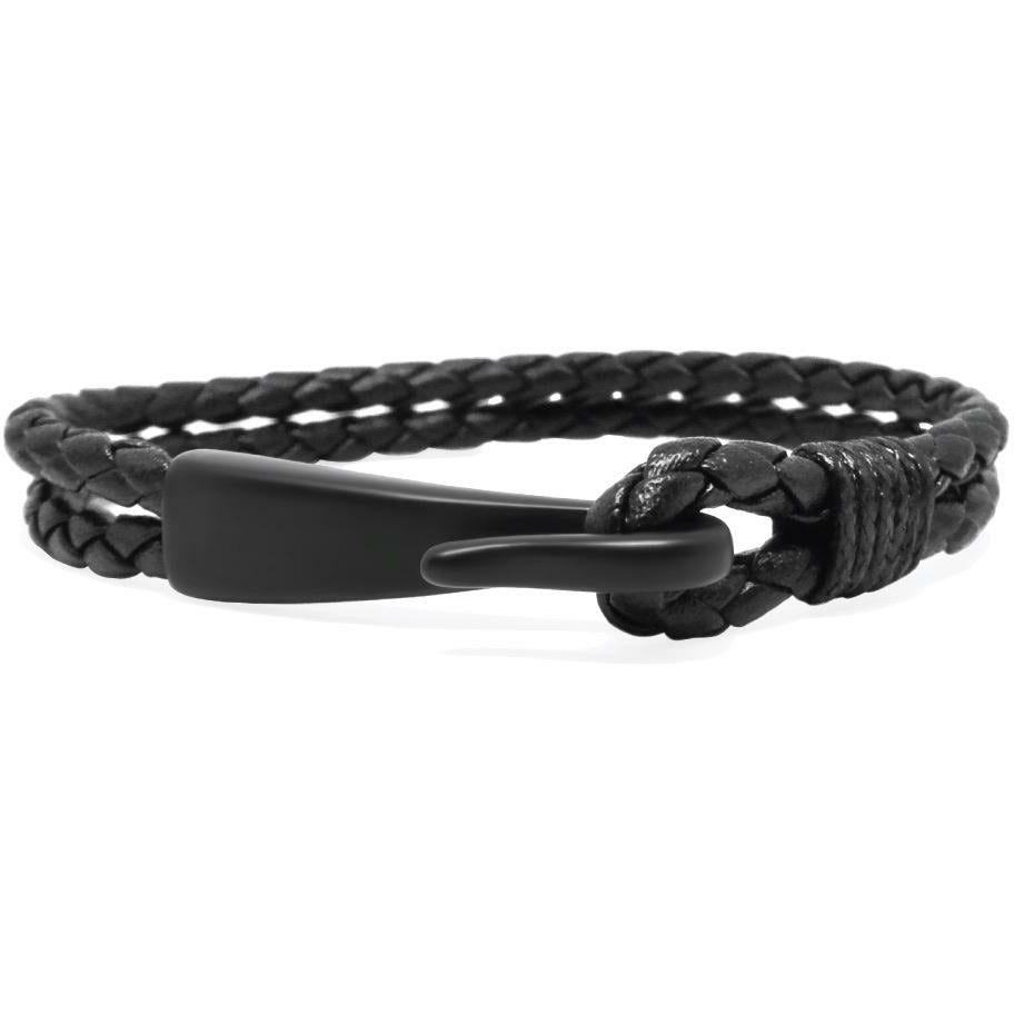 Black Leather Anchor Bracelet - This is a Black Woven Leather Bracelet Which Features a Stainless Steel Hook Clasp, Engraved with the Signature RG&B Logo.