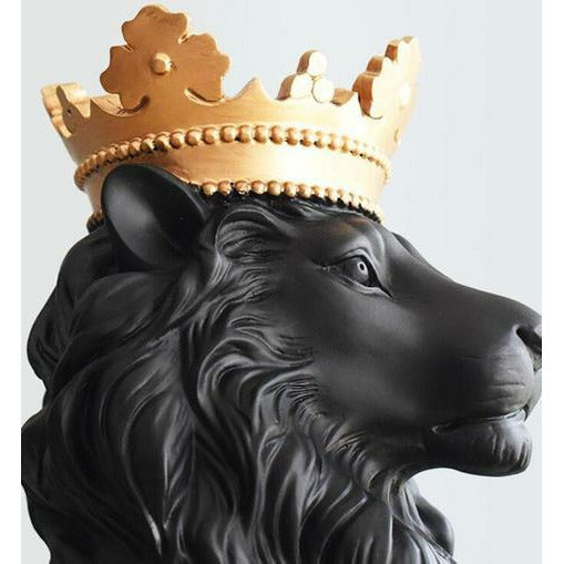 Black Lion Sculpture - Our Black & Gold Lion With Crown Sculpture is the perfect addition to any space.