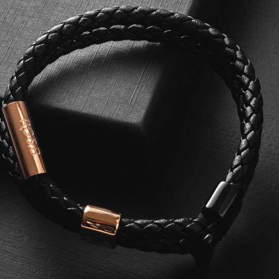 Limited Edition Bracelet - Our Limited Edition Bracelet in Rose Gold & Black Features a Woven Leather Bracelet with Polished Rose Gold & Black Hardware and our Signature RG&B Logo.