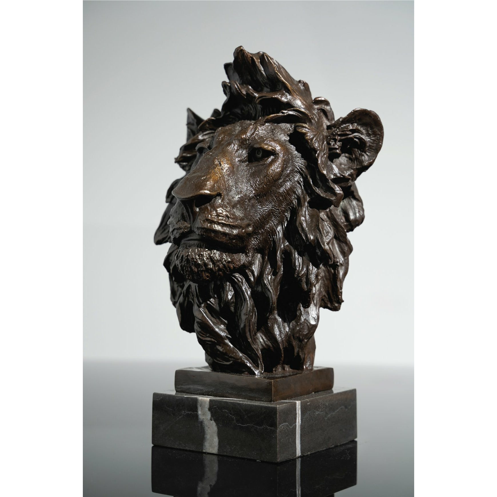 Bronze & Marble Lion Head Sculpture - Our Bronze & Marble Lion Head Sculpture is the perfect addition to any space.