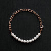 Our Pearl & Rose Gold Figaro Chain Bracelet has been crafted using both polished white pearls and rose gold figaro chain.