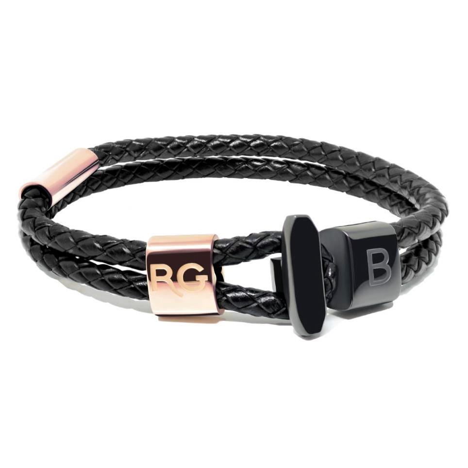 Limited Edition Bracelet - Our Limited Edition Bracelet in Rose Gold & Black Features a Woven Leather Bracelet with Polished Rose Gold & Black Hardware and our Signature RG&B Logo.