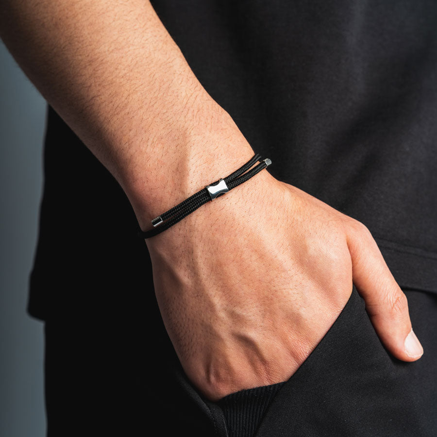 Our Silver & Black Nylon Bracelet has been crafted using the finest braided maritime grade nylon rope.