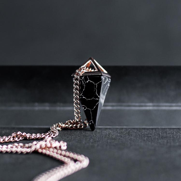 Gemstone Necklace - This Gemstone Necklace has been Crafted Using a Black Gemstone featuring a Polished Rose Gold Finish and Rose Gold Chain.